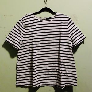 Black & White Striped Zip Back Top